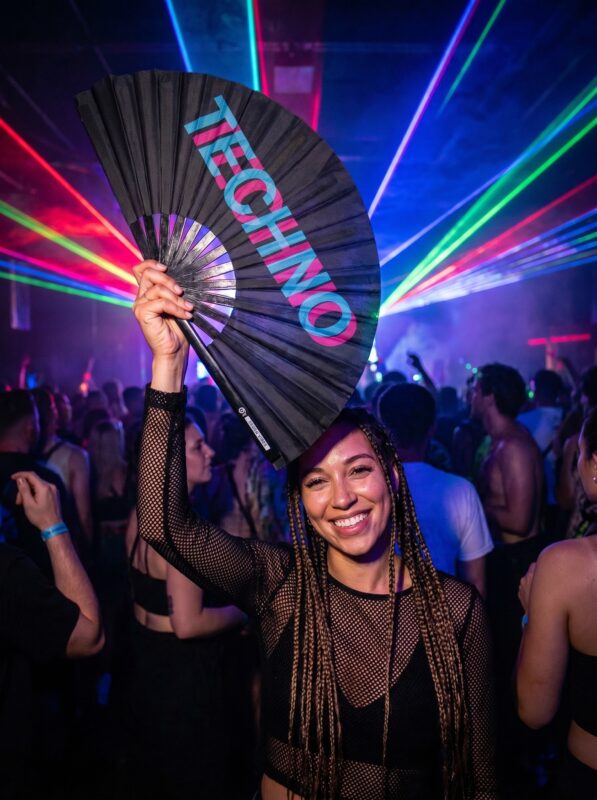Festival Fan „TECHNO” – czarny, turkusowo-różowy, Techno i Rave