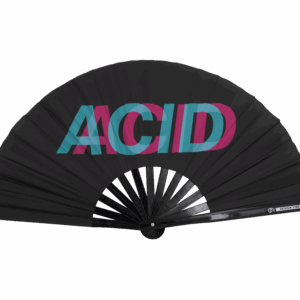 Wachlarz festiwalowy „ACID” czarno-turkusowo-różowy – akcesorium Techno & Rave